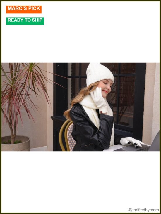 Winter Beanie Hat Scarf Touchscreen Gloves Set - Acrylic & Polyester, Thermal main image 4